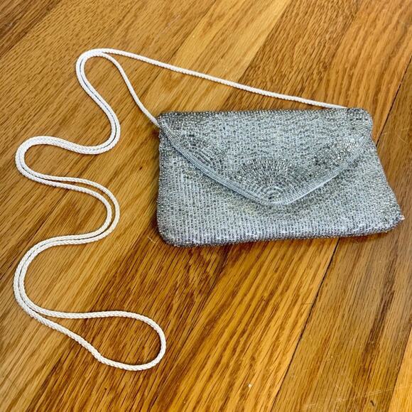 Vintage Andre Cellini Silver Beaded purse with Satin Rope Strap - Picture 15 of 16
